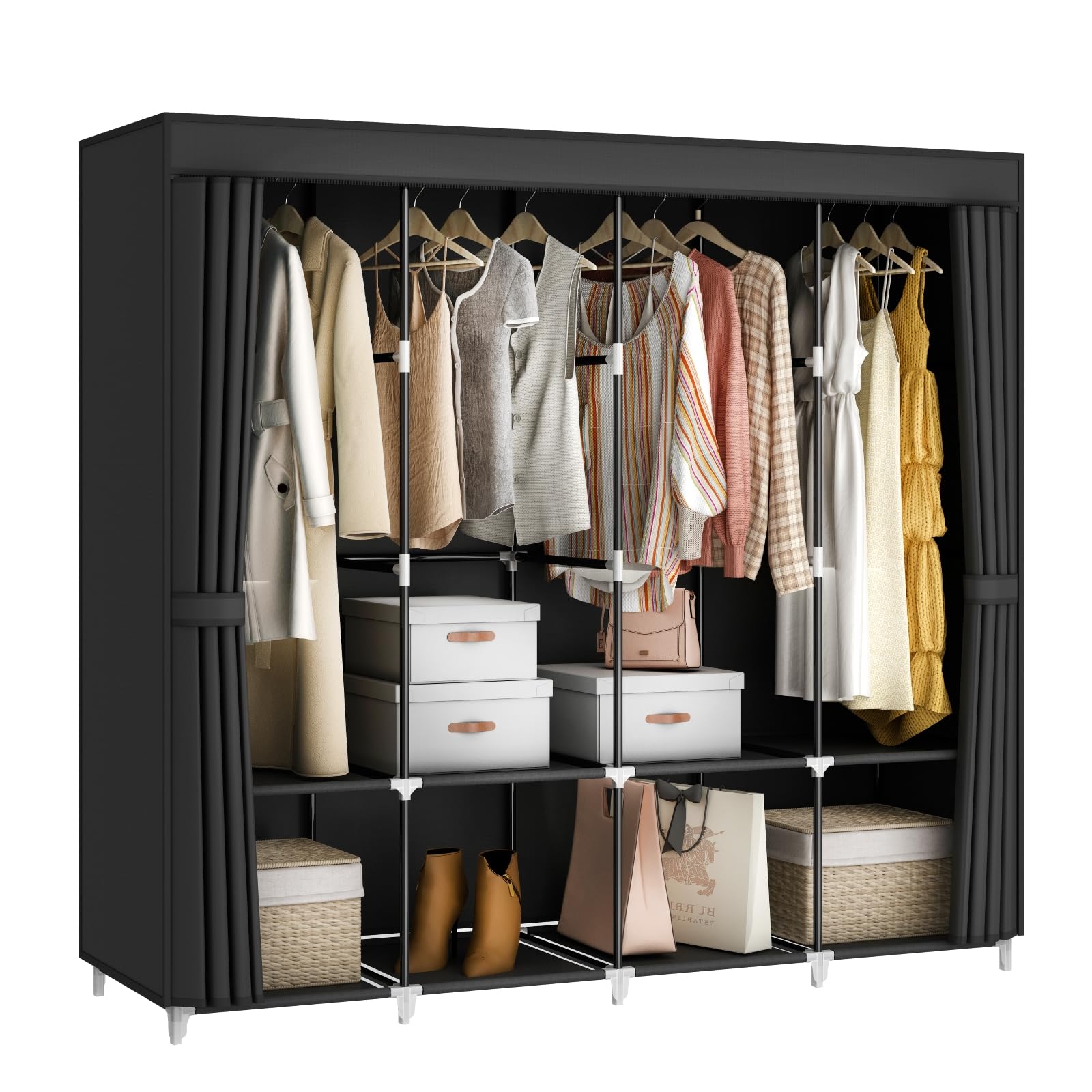 4-TIER MULTI-FUNCTION WARDROBE CLOTHES STORAGE CABINET