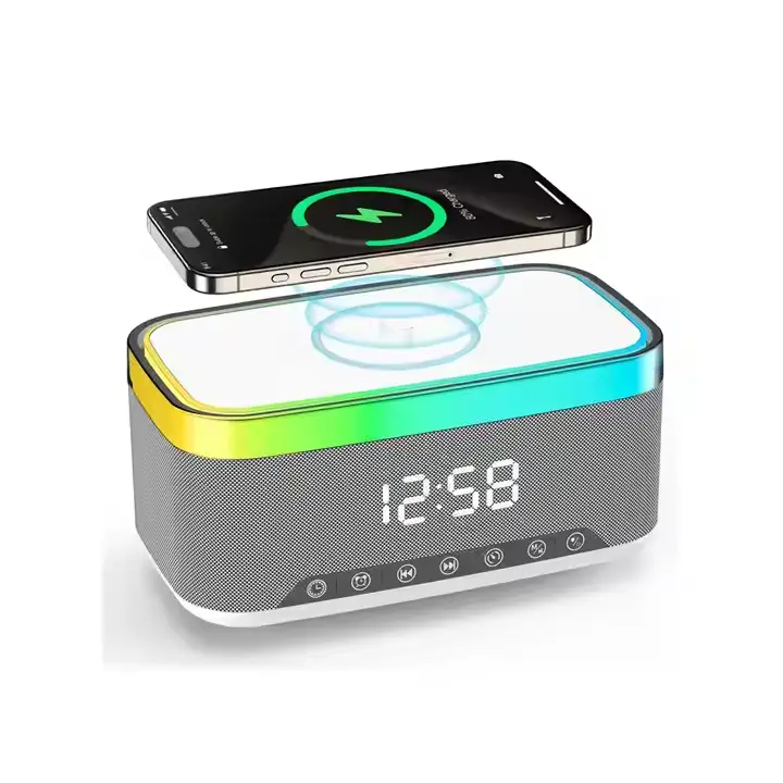 G Smart Home 10W Wireless Charging Stand Holder Multifunction Music Light BT Speaker Lamp Universal Mobile Phone Charging Clock